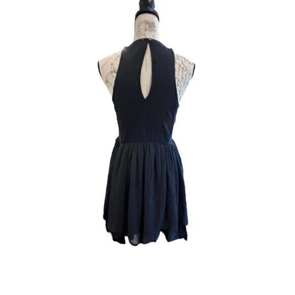 Abercrombie & Fitch Lace Chiffon Dress Sleeveless Mesh Sides Size S Navy Party - Picture 2 of 16